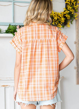 Cotton Bleu by Nu Label Plaid Button Up Short Sleeve Shirt - MimiStylez