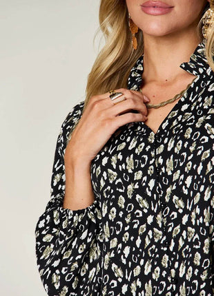 Double Take Full Size Leopard Long Sleeve Blouse - MimiStylez