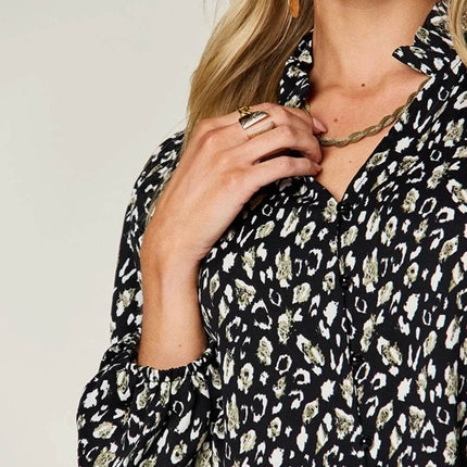 Double Take Full Size Leopard Long Sleeve Blouse - MimiStylez