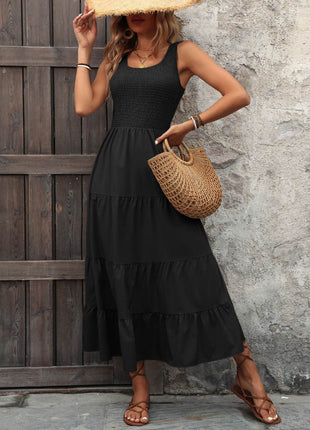 Smocked Scoop Neck Sleeveless Tank Dress - MimiStylez