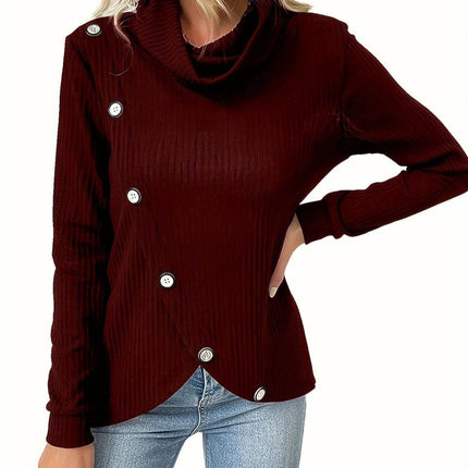 Decorative Button Turtleneck Long Sleeve T-Shirt - MimiStylez