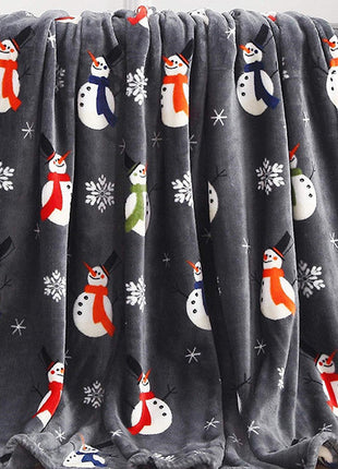 Christmas Elk Snowman Santa Claus Print Blanket Winter Double-sided Flannel Blanket