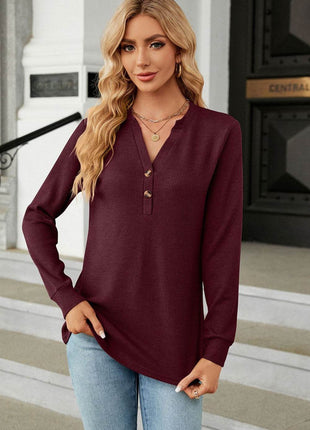 V-Neck Long Sleeve Blouse - MimiStylez