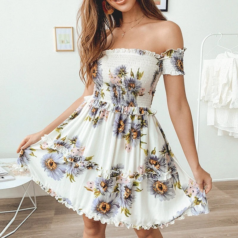 Ruffled short sleeve halter dress