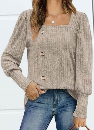 Decorative Button Square Neck Top - MimiStylez