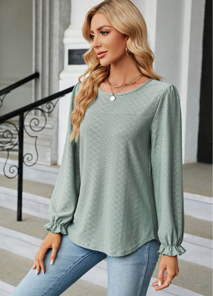 Round Neck Flounce Sleeve Blouse - MimiStylez