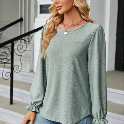 Round Neck Flounce Sleeve Blouse - MimiStylez
