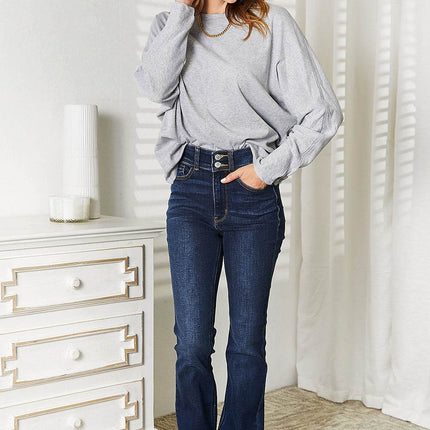 Double Take Seam Detail Round Neck Long Sleeve Top - MimiStylez