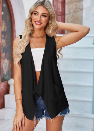 Eyelet Open Front Sleeveless Cardigan - MimiStylez