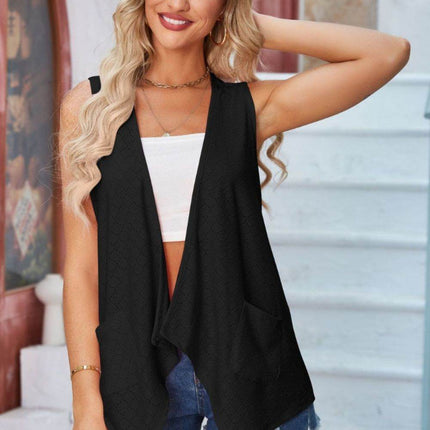 Eyelet Open Front Sleeveless Cardigan - MimiStylez