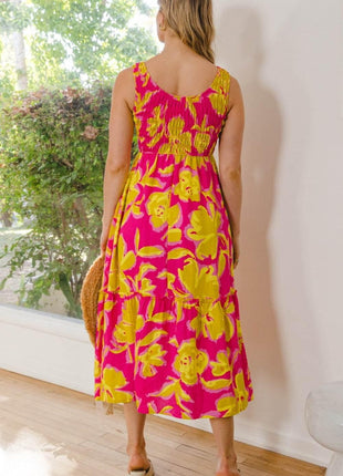 ODDI Full Size Floral Smocked Ruffled Midi Dress - MimiStylez