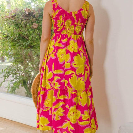 ODDI Full Size Floral Smocked Ruffled Midi Dress - MimiStylez