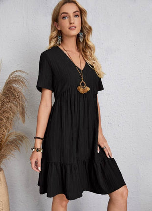 Full Size V-Neck Short Sleeve Dress - MimiStylez
