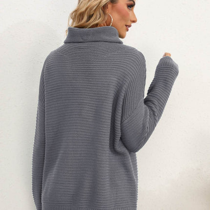 Slit Turtleneck Dropped Shoulder Sweater - MimiStylez