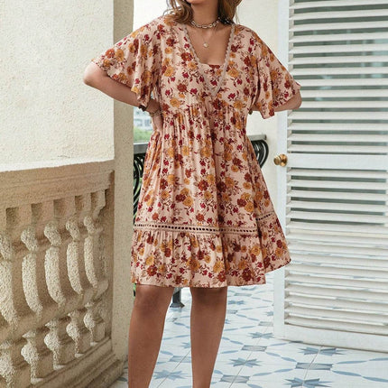 Plus Size Floral Crochet Flutter Sleeve Dress - MimiStylez
