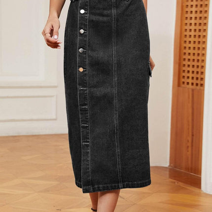 Button Down Midi Denim Skirt - MimiStylez
