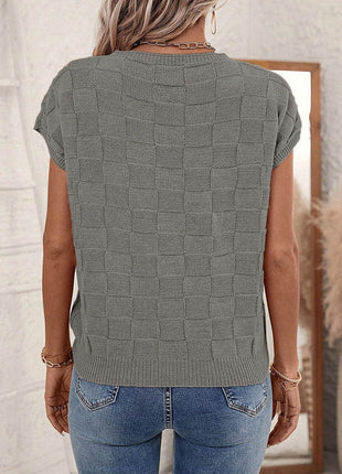 Plaid Pocketed Round Neck Sweater - MimiStylez