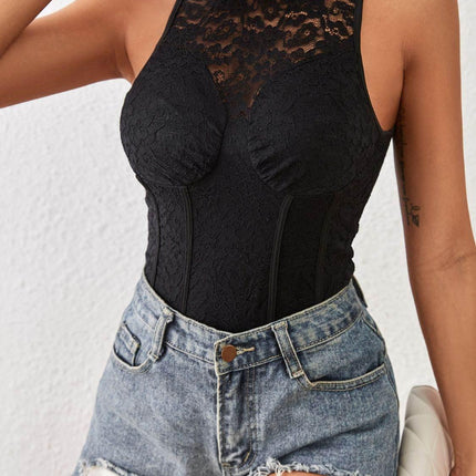 Mock Neck Sleeveless Lace Bodysuit - MimiStylez