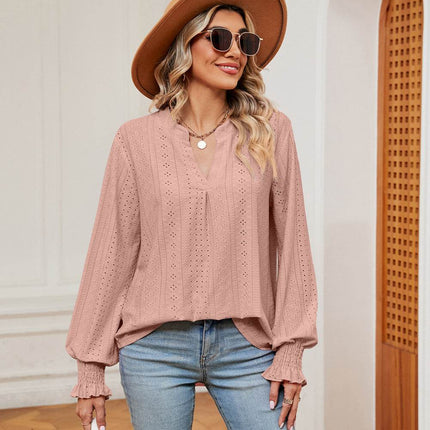 Notched Neck Flounce Sleeve Blouse - MimiStylez