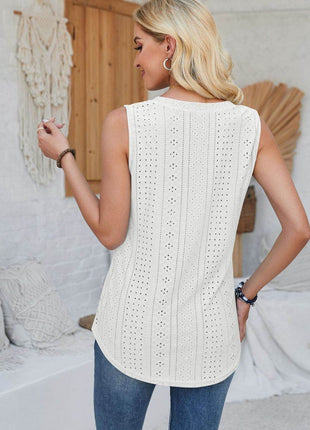 Eyelet Decorative Button V-Neck Tank - MimiStylez