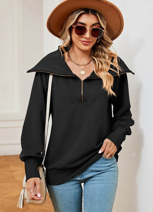 Half Zip Lantern Sleeve Sweatshirt - MimiStylez