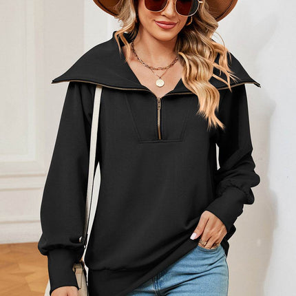 Half Zip Lantern Sleeve Sweatshirt - MimiStylez