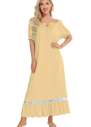 Lace Detail Short Sleeve Lounge Dress - MimiStylez