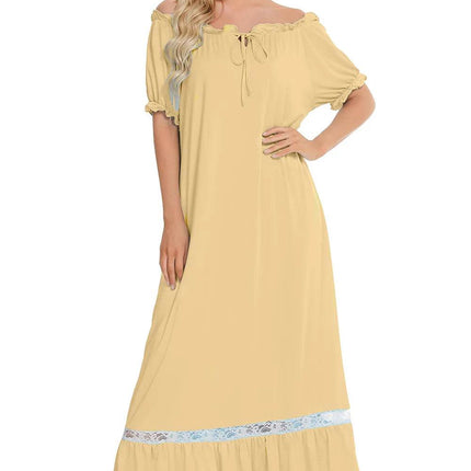Lace Detail Short Sleeve Lounge Dress - MimiStylez
