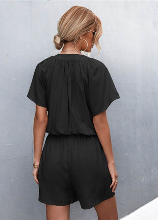 Buttoned Gather Detail Romper - MimiStylez