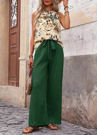 Printed Tank Top and Wide Leg Pants Set - MimiStylez