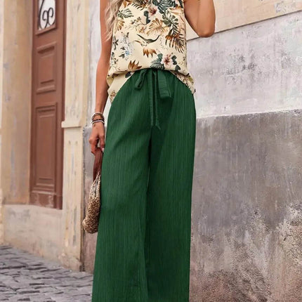 Printed Tank Top and Wide Leg Pants Set - MimiStylez