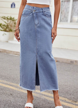 Slit Asymmetrical Waist Denim Skirt - MimiStylez