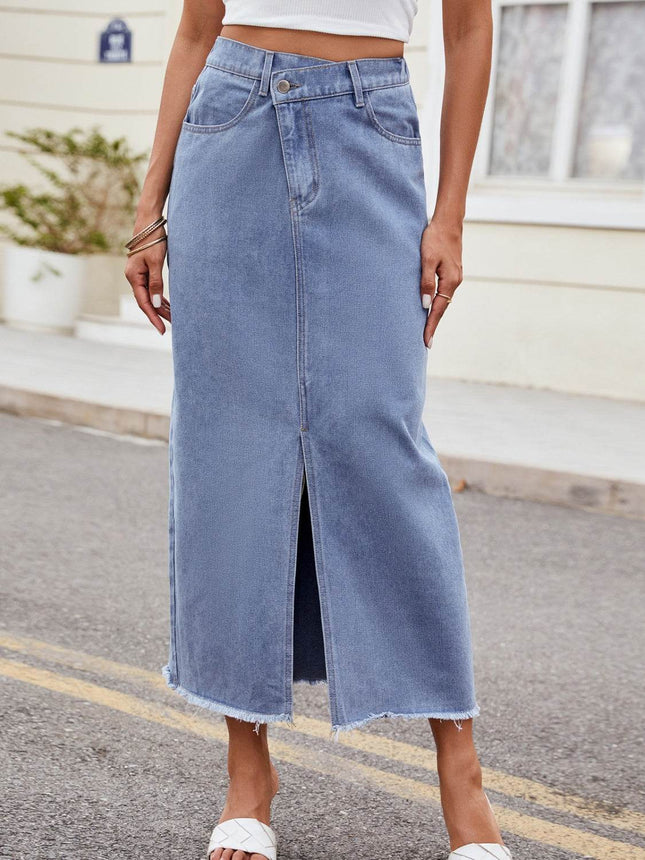 Slit Asymmetrical Waist Denim Skirt - MimiStylez
