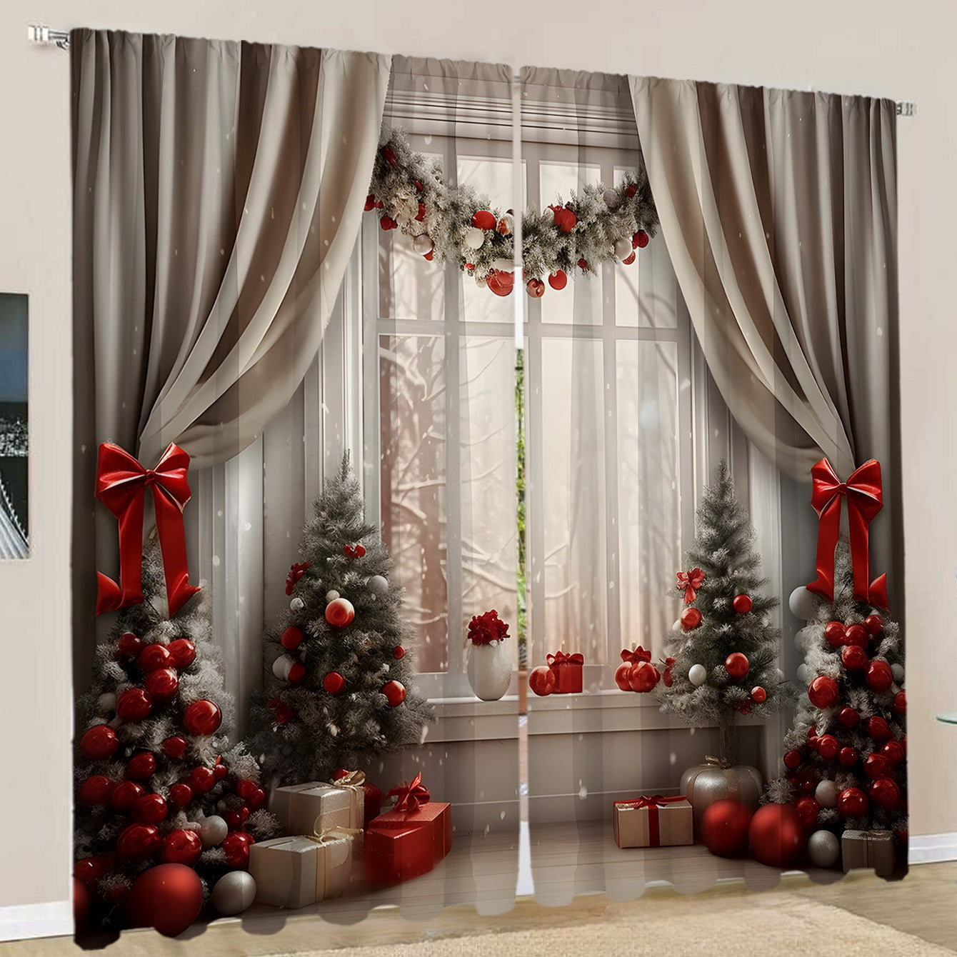 2PCs European Curtain Christmas Series