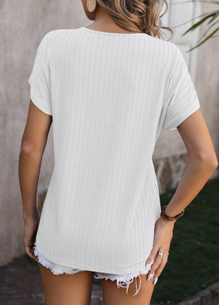 Textured Surplice Short Sleeve Blouse - MimiStylez