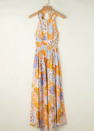 Tied Printed Grecian Sleeveless Maxi Dress - MimiStylez