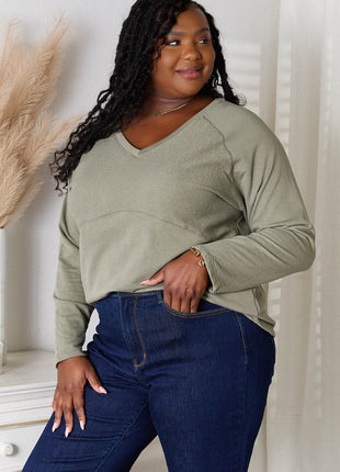 Culture Code Full Size V-Neck Long Sleeve T-Shirt - MimiStylez