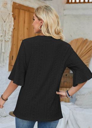 Eyelet Notched Half Sleeve T-Shirt - MimiStylez