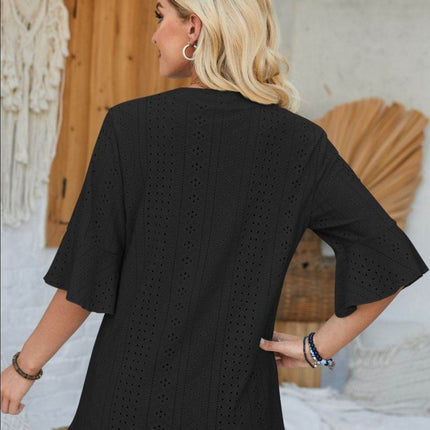 Eyelet Notched Half Sleeve T-Shirt - MimiStylez