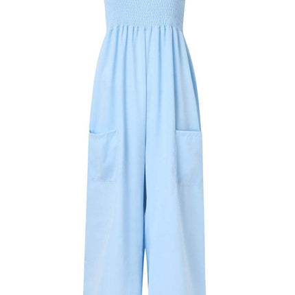Smocked Spaghetti Strap Wide Leg Jumpsuit - MimiStylez