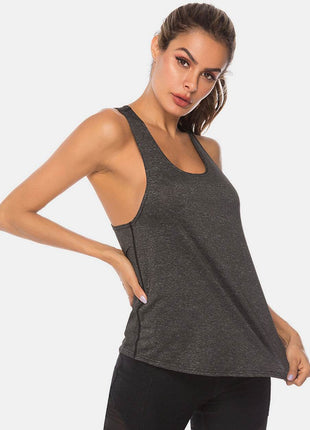 Full Size Scoop Neck Wide Strap Active Tank - MimiStylez