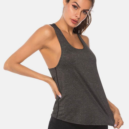 Full Size Scoop Neck Wide Strap Active Tank - MimiStylez