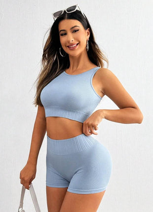 Round Neck Wide Strap Top and Shorts Active Set - MimiStylez
