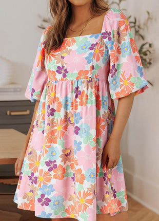 Printed Half Sleeve Mini Dress - MimiStylez