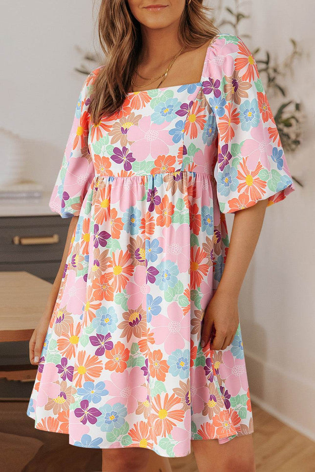 Printed Half Sleeve Mini Dress - MimiStylez