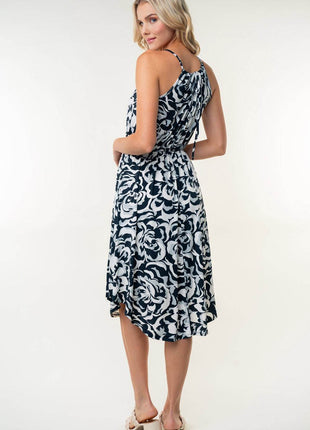 White Birch Tied Ruched Floral Sleeveless Knee Length Dress - MimiStylez