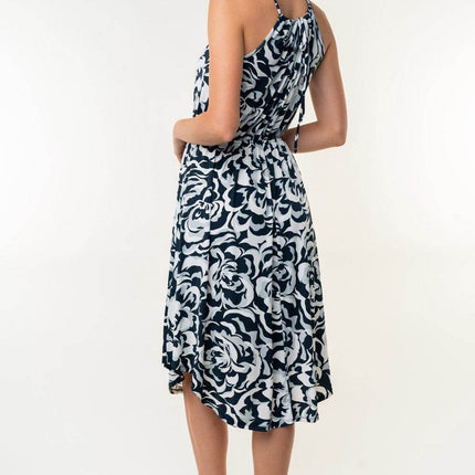 White Birch Tied Ruched Floral Sleeveless Knee Length Dress - MimiStylez