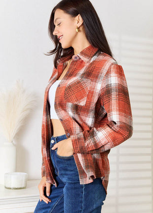 Double Take Plaid Collared Neck Long Sleeve Shirt - MimiStylez