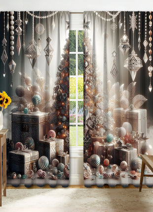 2PCs Christmas Curtain 3D Printing Curtain
