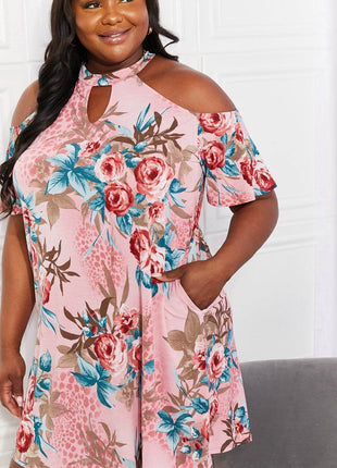 Sew In Love Full Size Fresh-Cut Flowers Cold-Shoulder Dress - MimiStylez
